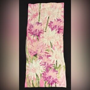 Halston Vintage Floral Scarf Pink Sheer Wrap Hair Bag Purse 59”x13”